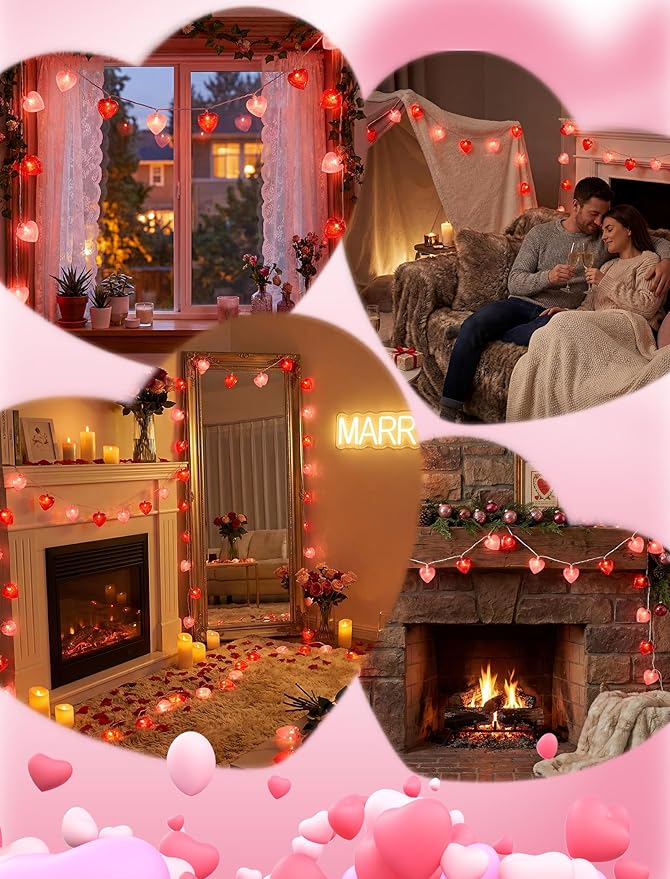 Heart String Lights Plug in, 8.5FT Valentine Lights Indoor & Outdoor, Red Pink Heart Shaped String Lights with 14 LEDs, UL Listed, IP44 Waterproof for Valentine’s Day Decor