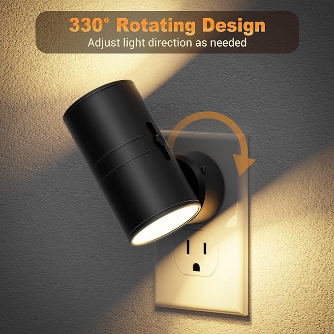 JandCase LED Night Light, Night Lights Plug into Wall with Dusk to Dawn Sensor, 5 Color Temperatures, Rotating Plug, Dimmable Nightlights, Adjustable Brightness for Bedroom Bathroom Hallway, 2 Pack