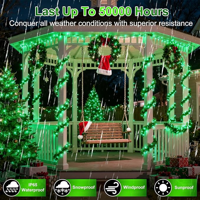 340 LED 90FT Christmas String Lights Outdoor, 12 Pro Modes and Timer Memory & Brightness, Plug in Waterproof Dark Green Wire Twinkle Light for for Xmas Yard Tree Wedding Party Decor (Green)