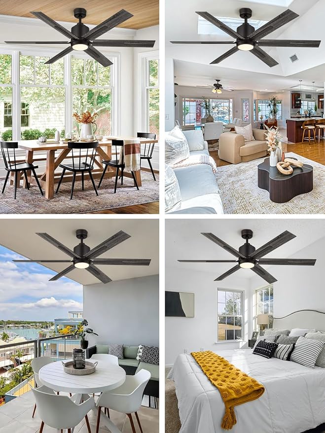 60 Inch Ceiling Fan with Light and Remote, Large Farmhouse Industrial Ceiling Fan for Living Room, Dining Room, Reversible DC Motor, 6 Speed, Black Bronze