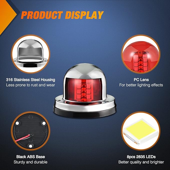 Nilight Marine Boat Navigation Light 2PCS 8LED Red Green LED Port Starboard Signals Bow Lights 12V Waterproof for Skeeter Yacht Pontoon Speedboat Sailboats Fishing Boats