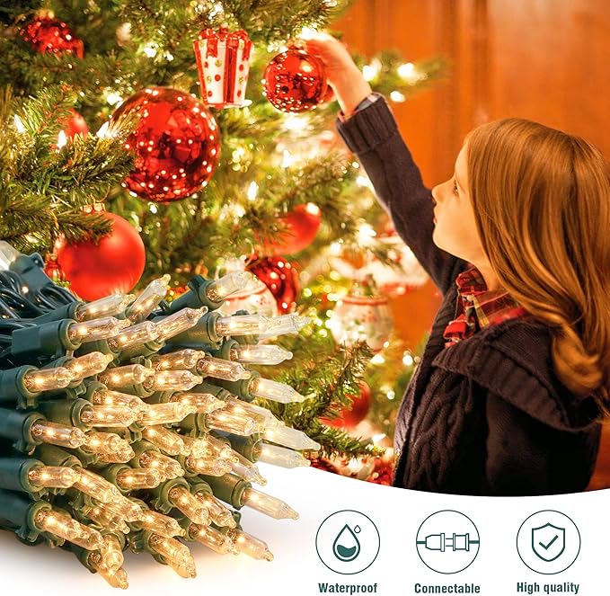 Hopolon 2 Pack 13ft 50 Clear Mini Christmas String Lights on Green Wire Cord for Indoor Outdoor Use, Connectable 120V Clear Tree Lights for Wedding, Bedroom, Porch Decor(Warm White)