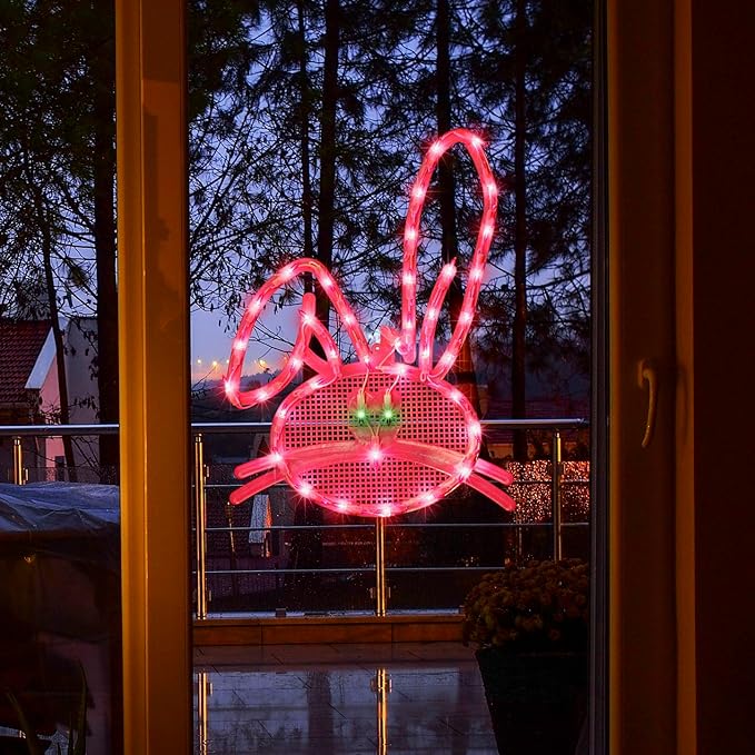 LAMPHOME 17" Lighted Pink Bunny Head Easter Window Silhouette Decoration