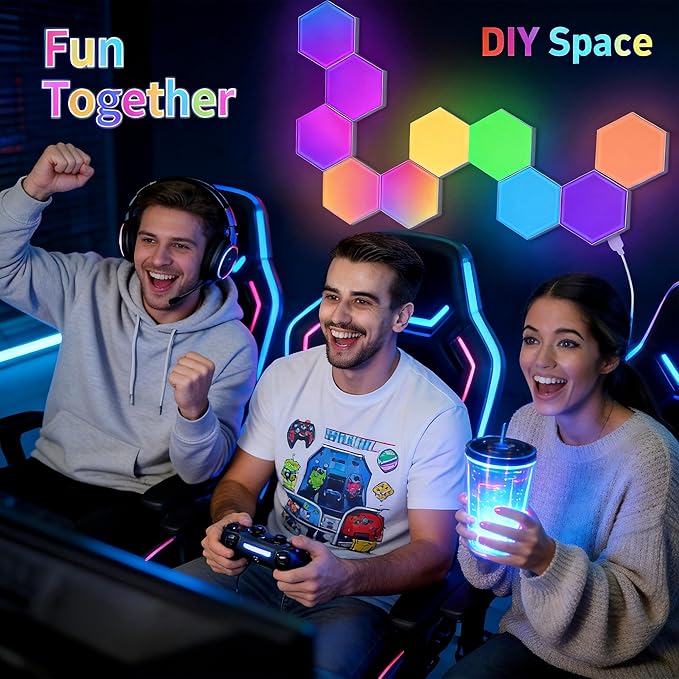 TISOFU Hexagon LED Lights - 20 Pack RGB Wall Panels, Modular Smart Gaming LED Panel with APP, Remote & Music Sync, Honeycomb Hexa Light for Bedroom, Party Decor, Kids, Adults, Gifts