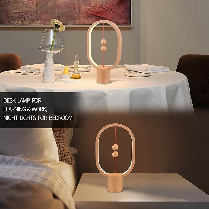 Magnetic Lamp - USB-Powered LED Table Lamp with Floating Design- - Perfect for Home, Office, Dormitory, Hotel and Living Room（Wood）