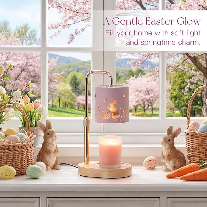 Easter Decorations for Home: Pink Candle Warmer Lamp with Timer Height Adjustable Wax Melt Warmer Dimmable Easter Indoor Decor Gift for Women