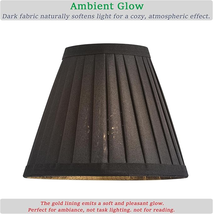 6 Pack Black Silk Pleated Chandelier Shades, 3" Top x 6" Bottom x 5" High, 3x6x5 Inch Clip On E12 Bulb, Pendant Light Wall Sconce Lamp Shades, Silk-Pleat Handmade Barrel Lampshade Covers(Small Size)