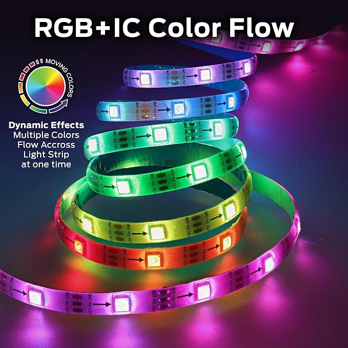 Monster Smart 50 Foot RGB+IC LED Strip Lights, Sound Reactive Strip Lights for Bedroom, App & Voice Control, RGB Light Strip for Room, Alexa Google Home, Razer Chroma Sync, 270 RGB+IC LED Lights