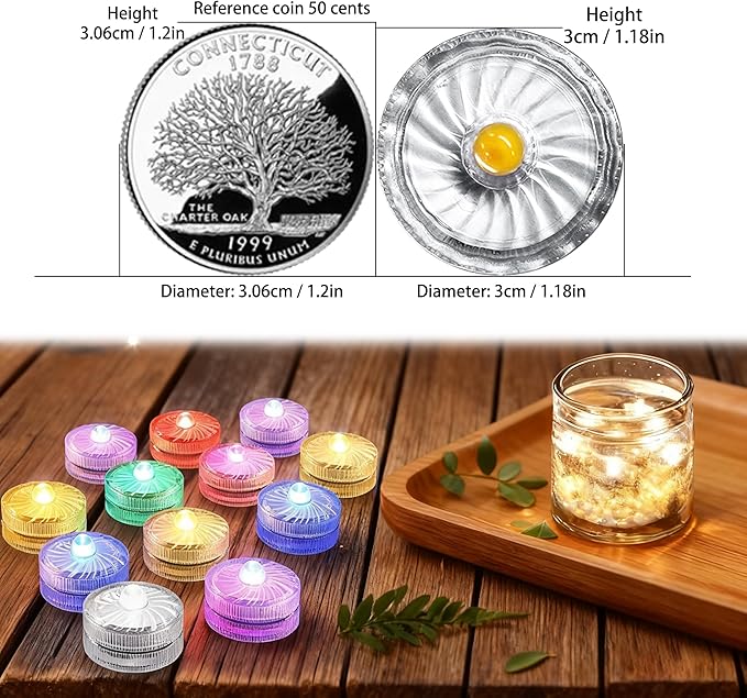 HL Submersible LED Light,White Small LED Light,100 Hours Waterproof Flameless Led Lights Battery Powered for Wedding Home Vase Festival Party Decoration 12pcs (Built-in 24 Batteries)