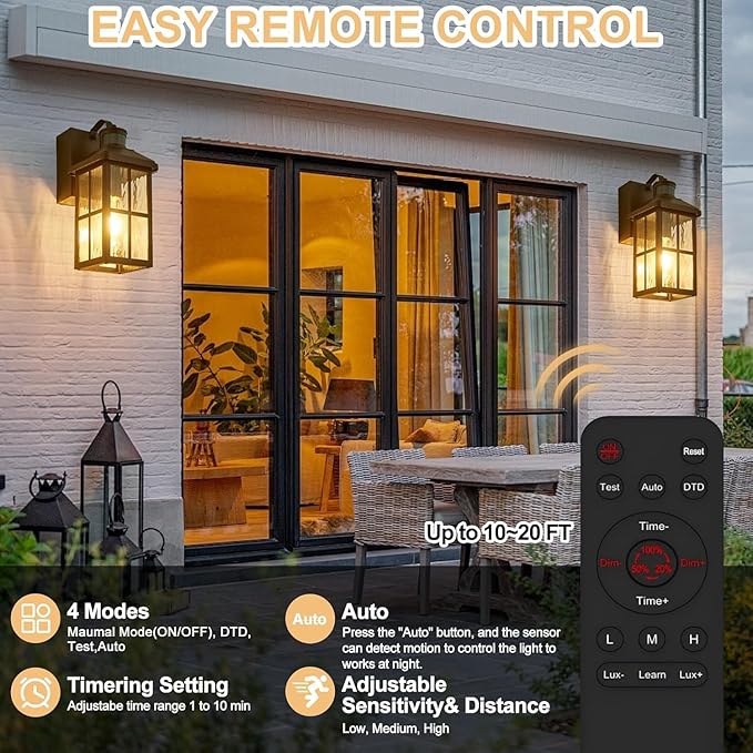 Porch Light with GFCI Outlet with Remote, Dusk to Dawn Outdoor Lighting with Outlet, Upgraded 4 Lighting Modes Motion Sensor Outdoor Lights, Waterproof Outside Lights for House Patio Garage Front Door