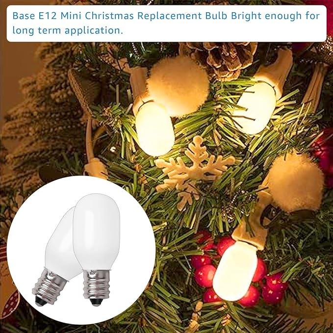 12 Pcs Christmas Village Replacement Light Bulbs, E12 Candelabra Base T20 LED Bulbs,120V 0.7W Replace Bulbs Accessories for Villages Houses Dept 56, Christmas Tree, Halloween Pumpkin Holiday Decor