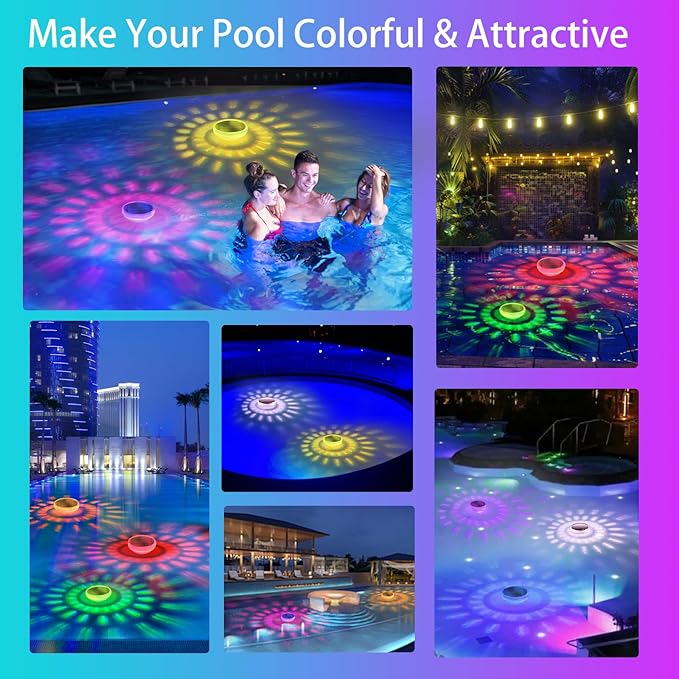 Solar Floating Pool Lights, 9 Fixed Colors ＆ 3 Dynamic RGB Color Changing, IP68 Waterproof LED Solar Pool Lights with Remote Control for Pool Fountain Garden Ponds Decor (2 Pack)