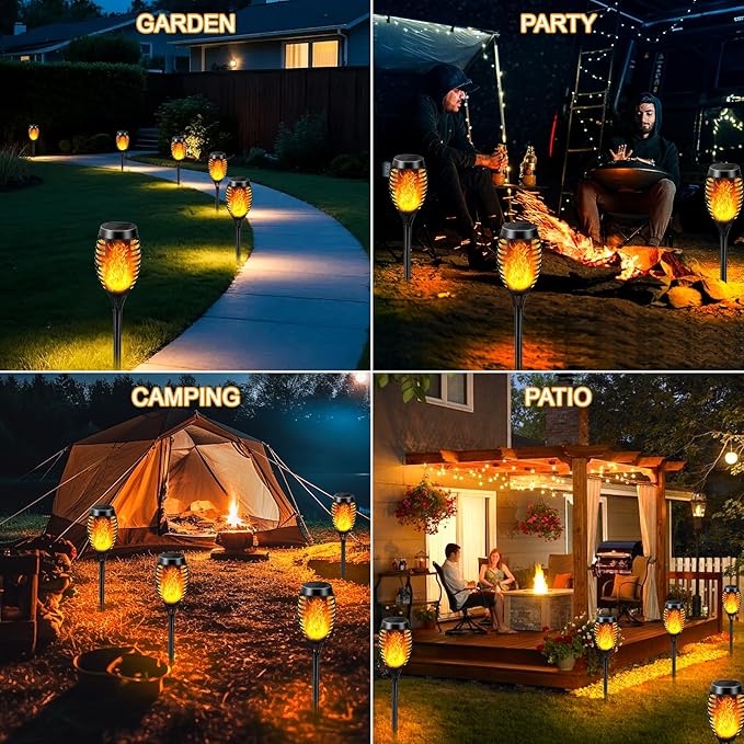 Solar Lights Outdoor 6 Pack, Solar Torch Light with Flickering Flame, Waterproof Outdoor Lighting Solar Powered Pathway Lights, Decoration Lighting for Garden Yard Patio, Auto On/Off