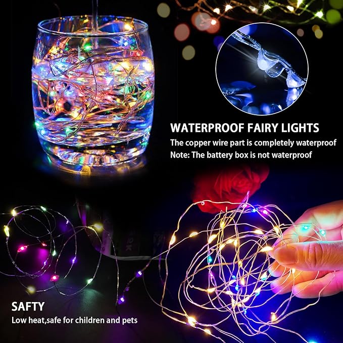 12 Pack Fairy Lights 7Ft 20 LED Twinkle String Lights 3 Modes Battery Operated Waterproof Firefly Starry for Mason Jar Party Wedding Easter Valentines Day Table Centerpieces,Multicolor-Pastel