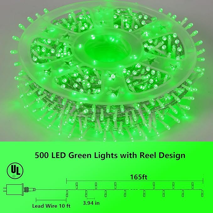 YEGUO 165ft 500 LED Christmas Lights Outdoor Waterproof, Green String Lights Indoor Plug in, 8 Modes Clear Wire for Christmas Holiday Home Tree Garden Patio Decor
