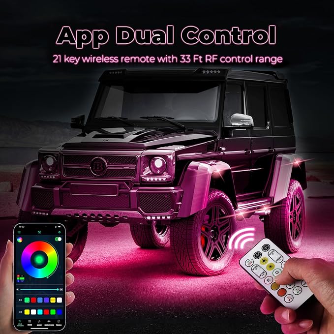 4 Pods Full Angle RGB Rock Lights Compatible with 12V Trucks Jeep UTV SUV ATV Boat Golf Cart, Waterproof Multi-Color, App/Remote Control Led Rock Lights with Music Mode