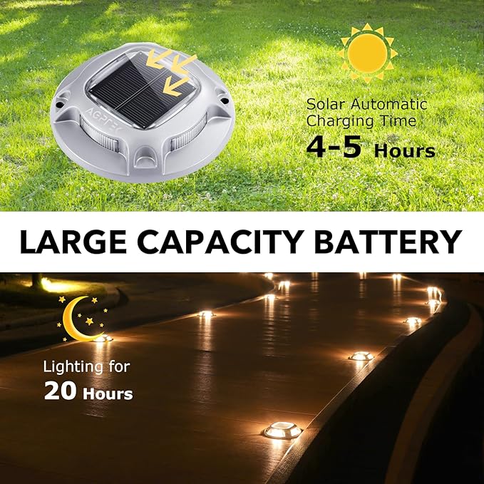 AGPTEK Solar Driveway Lights Outdoor 12 Pack, 2 Color Modes LED Deck Dock Marine Waterproof Driveway Marker Lights for Step Sidewalk Stair Garden Pathway Walkway Yard (Warm White/Cool White)