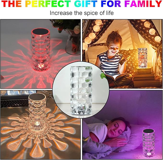 MIFXIN Crystal Table Lamp RGB 16 Colors Changing Remote Control Touch Diamond Crystal Lamp USB Charging Touch Bedside Light Acrylic LED Desk Lamp for Bedroom Living Room Decor (Water Drop)