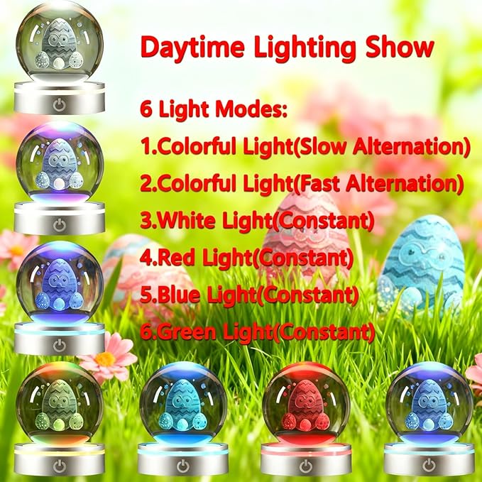 Led Easter Egg Crystal Ball Night Light, Gifts for Kids Him Her Boyfriend Girlfriend 3.15”