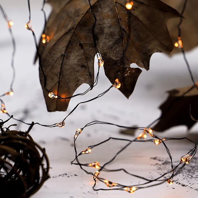 Nature Rattan Pumpkin String Lights Fall Garland with Lights Battery Operated with Remote - Perfect Thanksgiving Halloween Fall Decorations (Orange Fairy)