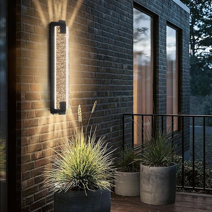 camuucci Dusk to Dawn Outdoor Light, 31.1 Inches LED Porch Lights Outdoor Waterproof Modern Outside Sconce Wall Mount for Doorway Hallway Porch Patio Yard Doorway Black