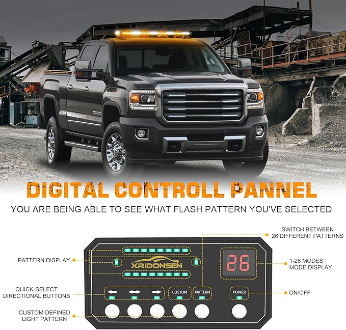 XRIDONSEN 37" 104 LED Roof Top Strobe Light Bar Amber White Emergency Traffic Advisor Lights Double Side Warning Safety Flashing w/Magnetic Mount for Construction Vehicles Plow Trucks Pickup Wrecker