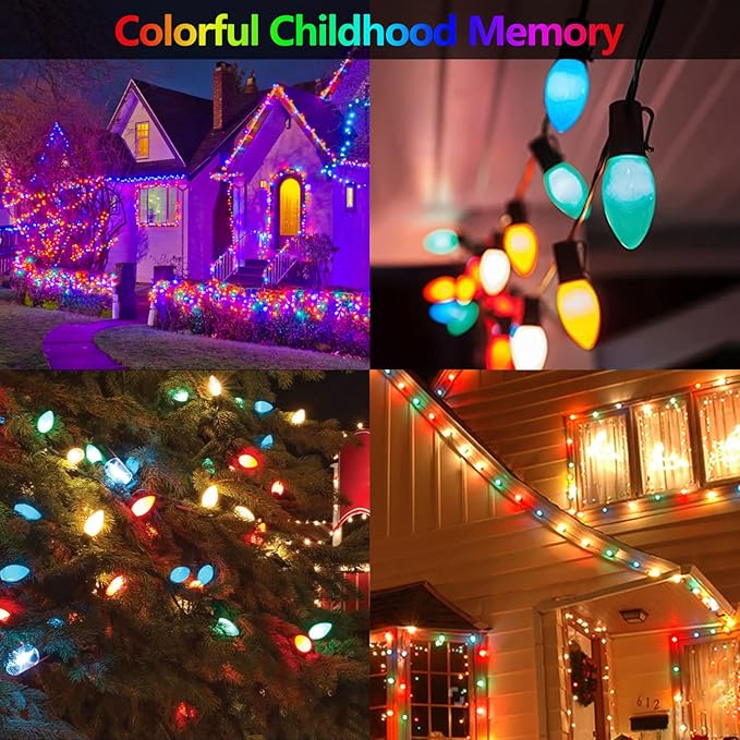 C9 Christmas Replacement Lights Bulbs, 25 Pack Multicolor Ceramic Light Bulbs for Christmas Outdoor Indoor String Light, Xmas Holiday Patio Party Decorations(E17 Socket Base 7w)