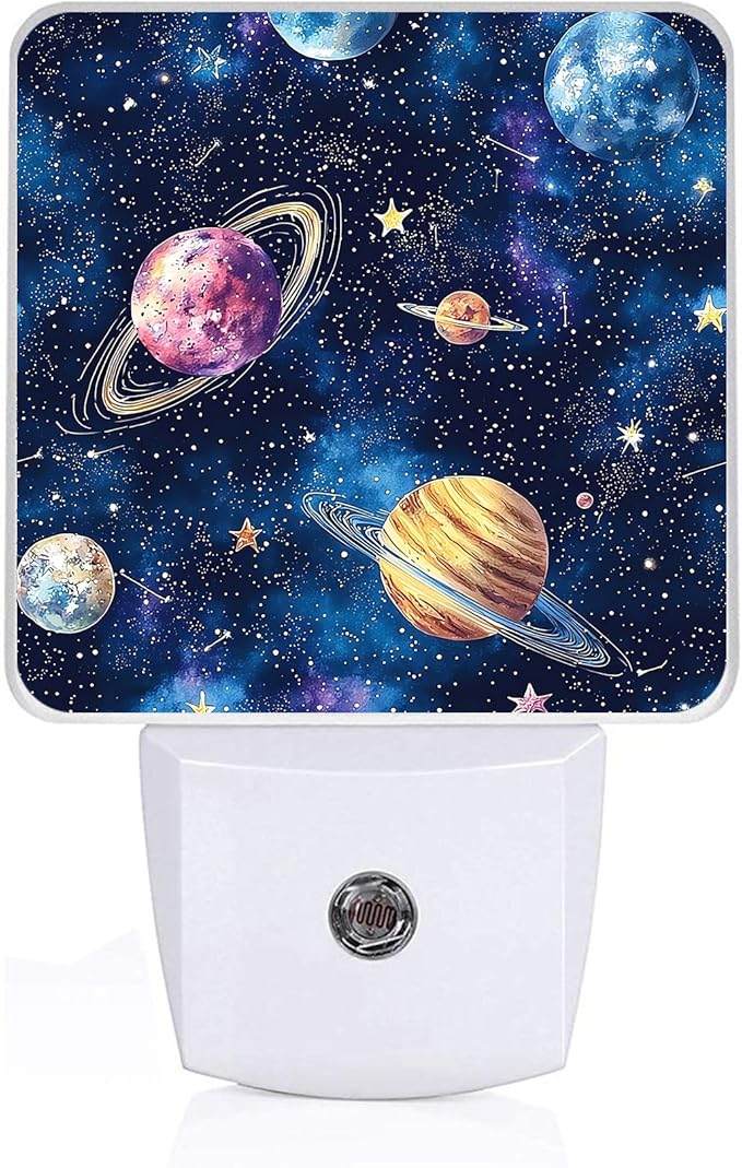Space Planets Night Light,Solar System Plug-in Night Lights with Dusk-to-Dawn Sensor for Bedroom,Bathroom and Living Room Sleep Friendly lamp 0.5w
