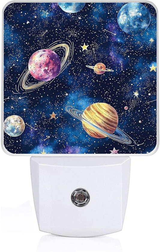 Space Planets Night Light,Solar System Plug-in Night Lights with Dusk-to-Dawn Sensor for Bedroom,Bathroom and Living Room Sleep Friendly lamp 0.5w