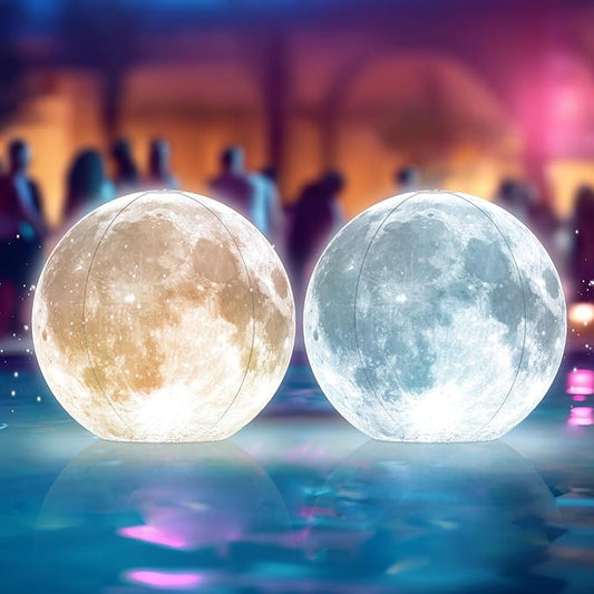 TIALLY Full Moon Floating Pool Lights Solar Powered - 14" Inflatable Light Up Pool Balls for Swimming Pool, Solar Pool Lights That Float, Best Gifts for Pool Owners (2 Pack)