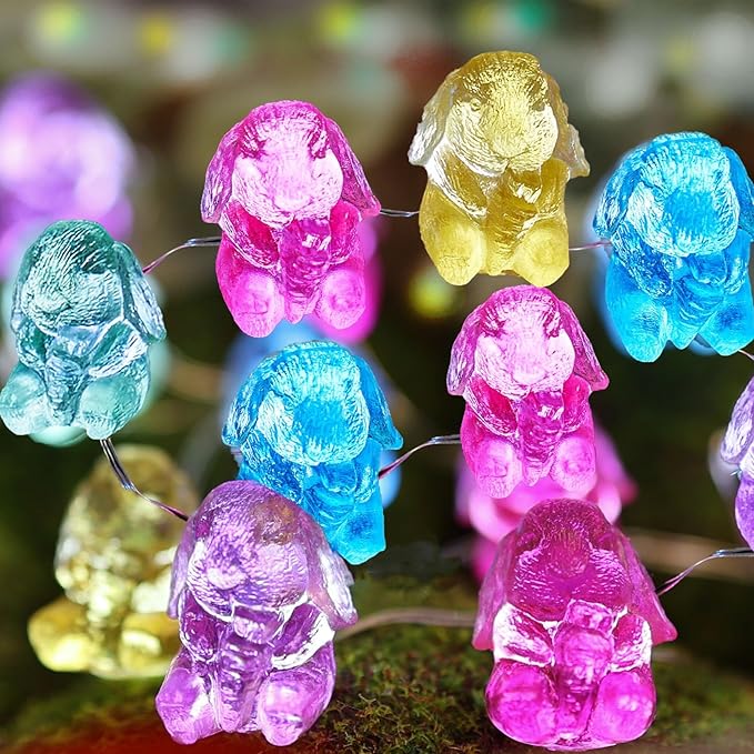 Easter Bunny Ornaments String Lights, Mini Rabbit Fairy Decorative Lights 10 ft 30 LED USB Plug in Battery Operated with Remote for Resurrection Sunday Tabletop House Front Door Patio Decor