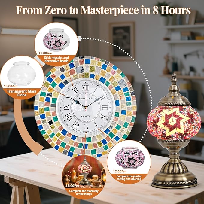 DIY Turkish Mosaic Lamp Kit, Stained Glass Table Lamp Making Kit- Easy and Fun, No Experience Needed, Mosaic Art & Craft Project Kits for Adults & Teens, Make Your Own Table Lamp,Purple