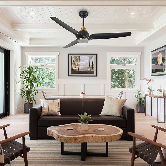 Ceiling Fans with Lights,52 inch Black Ceiling fan with App and Remote Control,Reversible modern DC ceiling fans,3CCT,Dimmable,Noiseless,Ceiling Fan for Bedroom,Living Room,Indoor/Outdoor Use