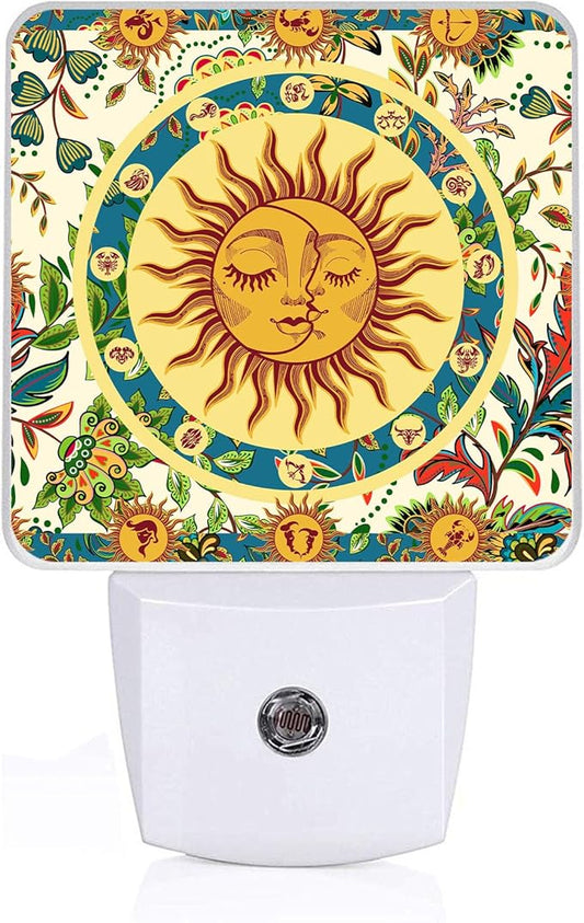 Boho Sun Moon Night Light, Plug-into Wall Nightlight Lamp with Dusk to Dawn Sensor, Led Lamp 0.5W Energy Efficient for Boys Girls Adults Home Decor