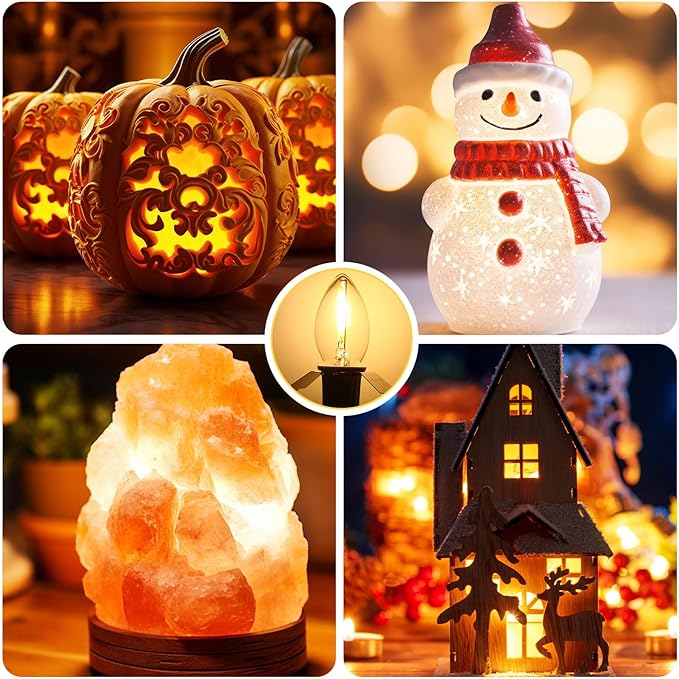 Enhon 30 Pack C7 Accessory Cord with LED Bulb, Each 6 ft Blow Mold Light Cords with On/Off Switch for Christmas Village House Halloween Pumpkin Holiday Ceramic Tree and Craft Projects