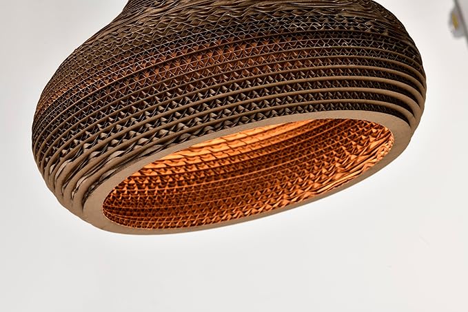 Edvivi Nordic Pendant Light, Modern Black Hanging Light Fixture with Brown Origami Paper Shade, Adjustable Height Hanging Lamp for Bedroom, Kitchen, Living Room, Dining Table