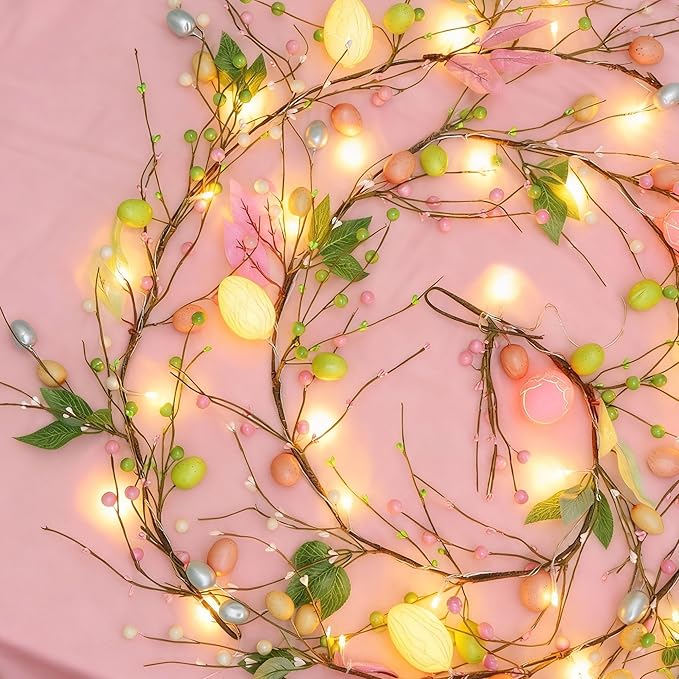 ATDAWN 6 FT Easter Egg Christmas Garland, 2 Pack Battery Operated Eggs Christmas Garland Lights for Easter Holiday Decoration, Spring Home Decoration