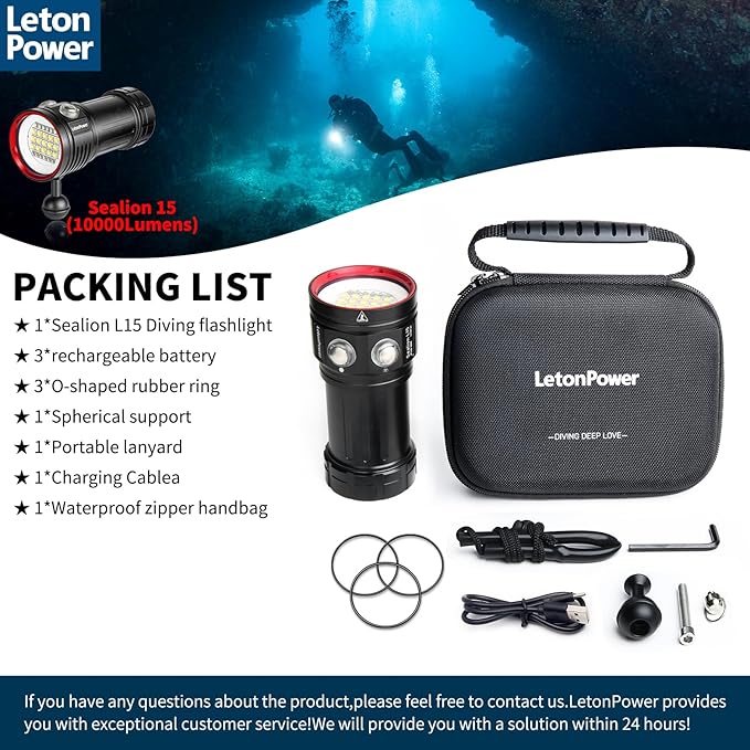 L15 10000 Lumens Underwater Video Light - 100m (330ft) Waterproof Dive Video Light with USB-C Charging, Professional Floodlight for Scuba Diving, Snorkeling & Underwater Photography