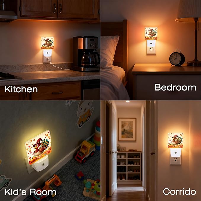 Fall Thanksgiving Cute Turkey Night Light for Kids, Dusk-to-Dawn Auto Sensor Plug in Night Light, 0.5W Energy Saving Non-Toxic Design for Bedroom/Bathroom, Ideal Gifts for Women, Men & Kids