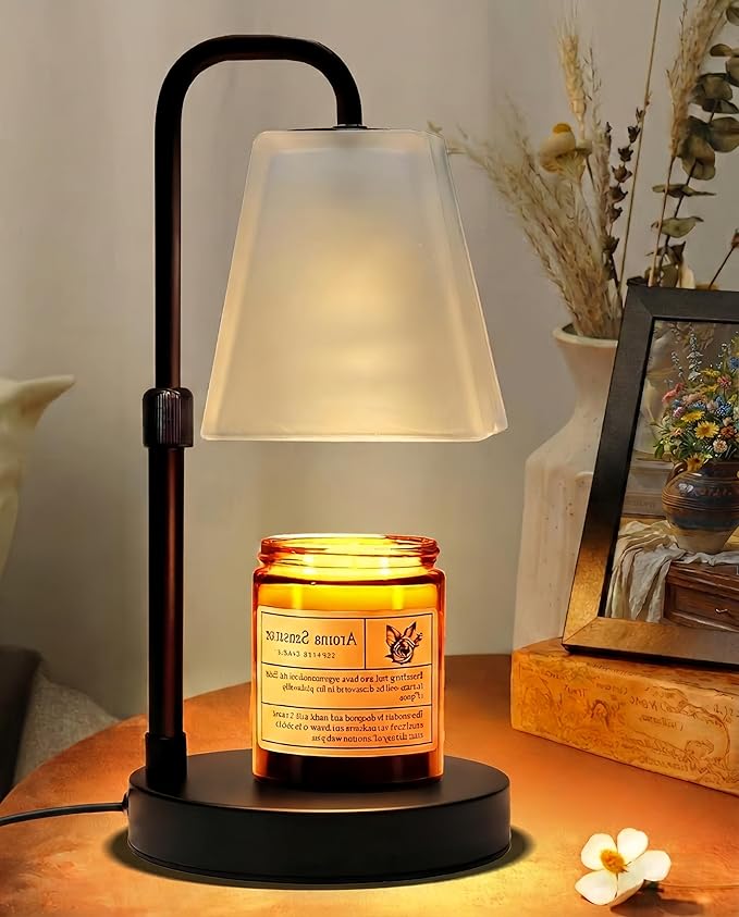 Candle Warmer Lamp with Timer Electric Wax Warmer for Scented Wax Melt Warmer Melter for Jar Candles Dimmable Adjustable Height Gifts for Women Mom House Warming Frossted Glass Black