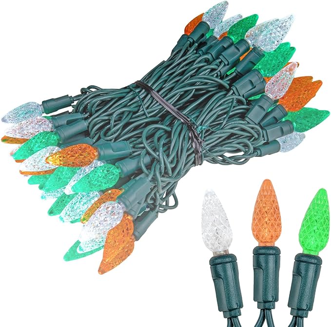 ‎‎‎Novelty Lights 24FT 70 LED C6 LED St. Patrick's Day String Lights, Outdoor Christmas Tree Commercial Grade LED String Lights, Christmas Lights Outdoor Tree Decorations Outdoor (Green/White/Orange)