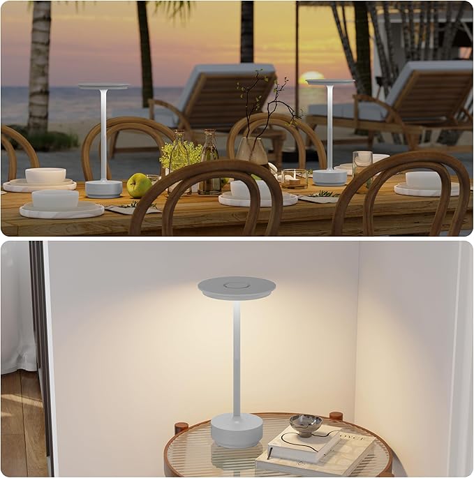 2 Pack Rechargeable Table Lamps Cordless, Portable 5000mAh Outdoor Table Light, 3 Color Stepless Dimming LED Table Lamp with Memory Function, for Home/Dinner/Patio/Restaurant.(Light Gray)