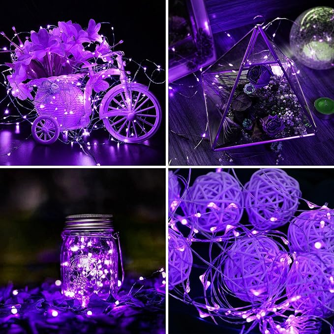Aogist 16FT Fairy Lights with Spool,Ultra-Bright 50 LEDs Battery Operated Copper Wire String Light for Bedroom Christmas Wedding Centerpiece Parties Decoration,Purple