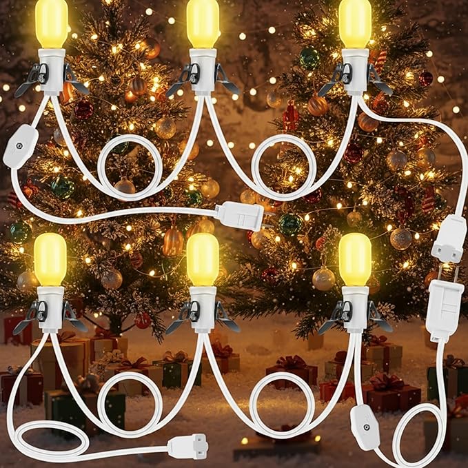 Leelosp 2 Pcs Christmas Village Lights, 3 Base C7 String Bulbs Christmas Village Light Cord with ON/Off Switch Spare Fuse, 9.8ft Blow Mold Light Kit for Xmas Mini House, Ceramic Crafts Decor