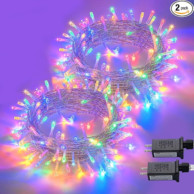 JMEXSUSS 2 Pack 100LED Multicolor Christmas Lights Indoor, 33 Ft Connectable Christmas Tree Lights Multicolor Outdoor Waterproof, 8 Modes String Lights Plug in for House Tree Party
