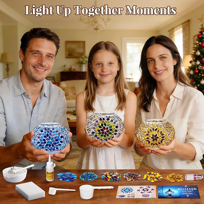 DIY Turkish Mosaic Lamp Kit, Stained Glass Table Lamp Making Kit- Easy and Fun, No Experience Needed, Mosaic Art & Craft Project Kits for Adults & Teens, Make Your Own Table Lamp, Multicolor
