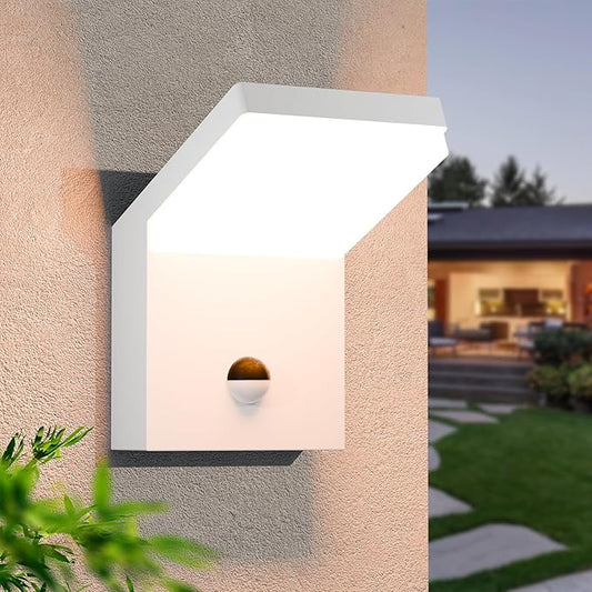 Motion Sensor Outdoor Wall Light LED Bright Wall Mount Lamp Modern White Wall Sconce Lighting Fixture Aluminum Lights for Porch Front Door Garden Yard Patio