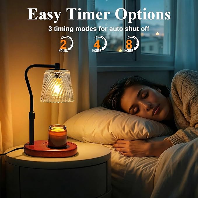 Candle Warmer Lamp with Timer Dimmable, Adjustable Wavy Clear Lamp Candle Warmer for Scented Candles, Housewarming Gift for Spring Home Decor, Women Mom Birthday Gifts with Charming Box & 2 Bulbs