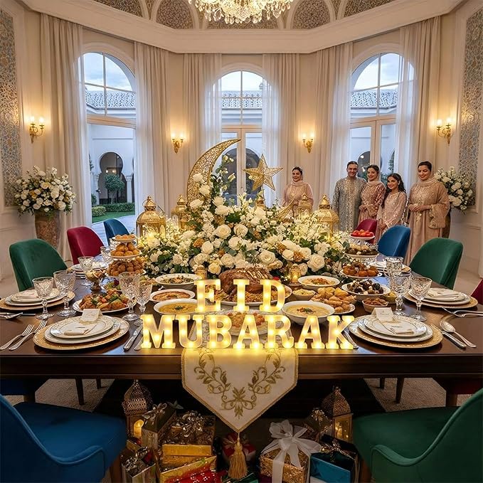 10 Pcs Eid Mubarak Decorations LED Letter Sign Lights Battery Powered Light up Home Table Decor for Table Wall Hanging Decoration for Party Favors Gift