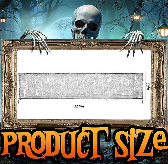 200" x 59" Halloween Spooky Cloth - Black Creepy Spooky Halloween Decorations - Large Size Scary Creepy Gauze for Halloween Party Supplies Stairway Window Table Doorways Decor